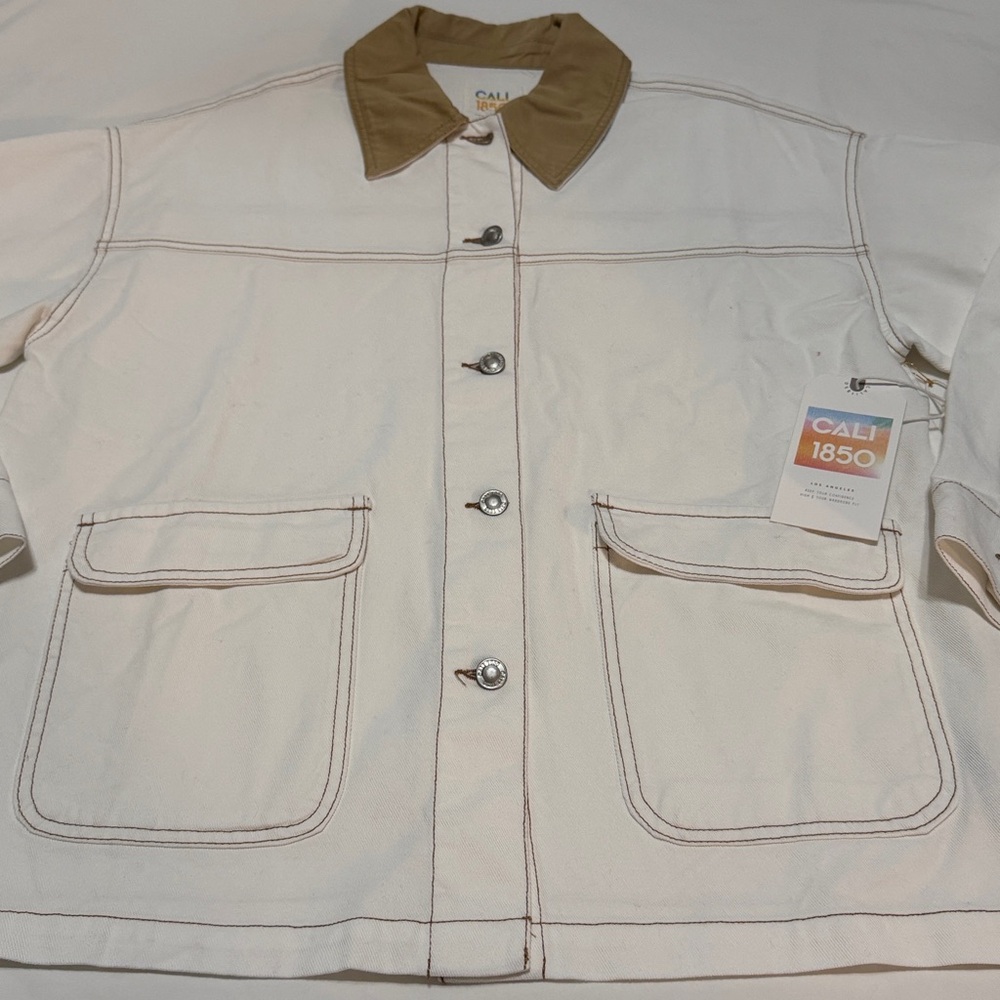 Cali 1850 Women's Cream and Tan Barn Jacket 100% Cotton S NWT - Picture 2 of 7